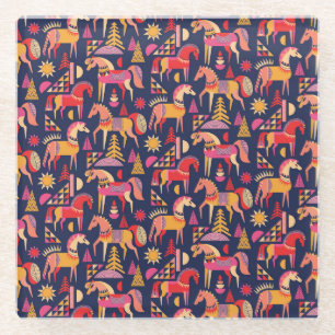 Skandinavische Pferde: Dekoratives Nahtloses Desig Glasuntersetzer