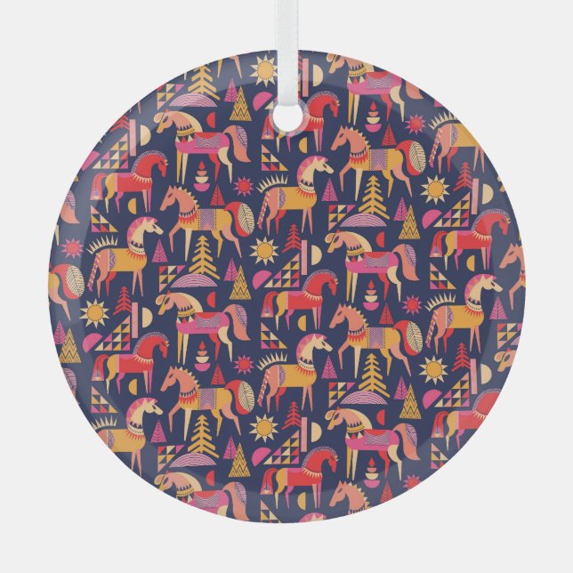 Skandinavische Pferde: Dekoratives Nahtloses Desig Ornament Aus Glas (Vorderseite)