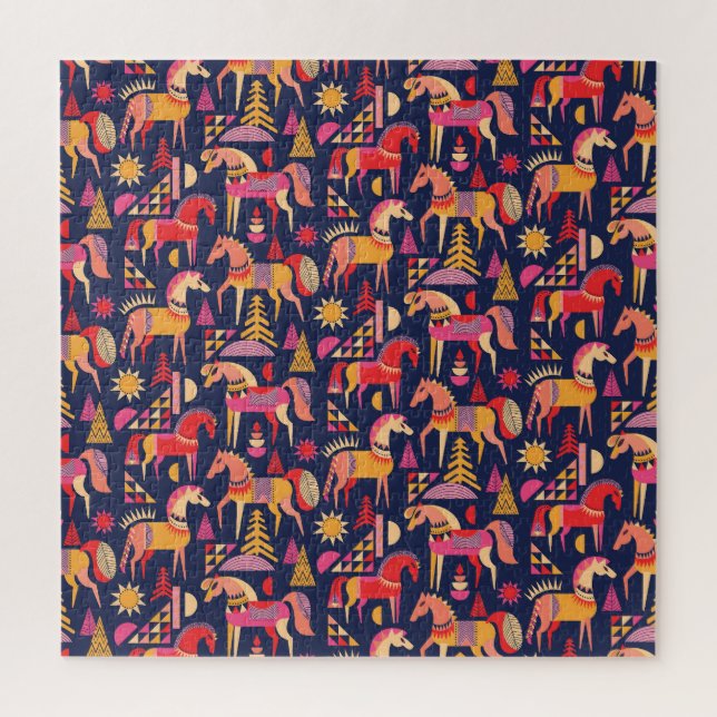 Skandinavische Pferde: Dekoratives Nahtloses Desig Puzzle (Vertikal)