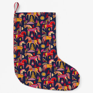 Skandinavische Pferde Muster nahtlos Design. Dekor Kleiner Weihnachtsstrumpf