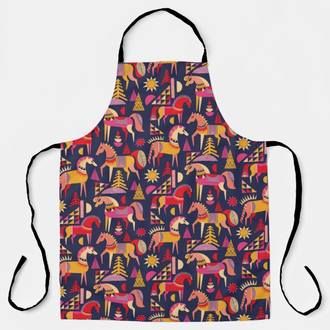 Skandinavische Pferde Muster nahtlos Design. Dekor Schürze (Vorderseite)