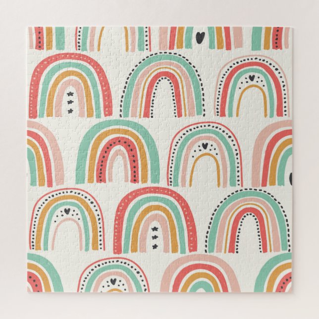 Skandinavische Regenbogen: Naives Kunstmuster. Puzzle (Vertikal)