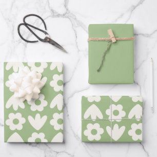 Skandinavische Retro-Blume Blumenmuster Geschenkpapier Set