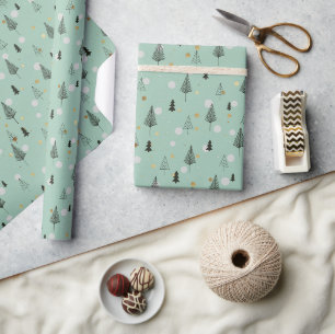 Skandinavische skizzierte Winterkiefern Geschenkpapier