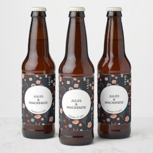 Skandinavische Sommer-Blume Dark Boho Moderne Bierflaschenetikett