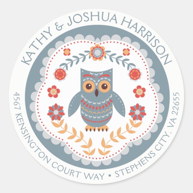 Skandinavische Stilschale und Blume Rücksendeadres Runder Aufkleber (Vorderseite)