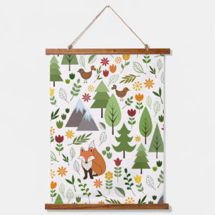 Skandinavische Style Illustrationen auf Crememuste Wandteppich Mit Holzrahmen