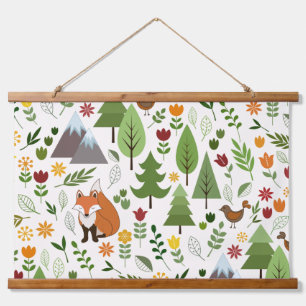 Skandinavische Style Illustrationen auf Crememuste Wandteppich Mit Holzrahmen