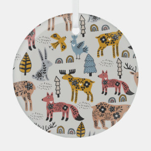 Skandinavische Tiere, blumengeschmückt, niedlich. Ornament Aus Glas