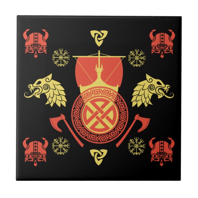 skandinavische Viking Norsemen-Wohngestaltung Fliese (Vorderseite)