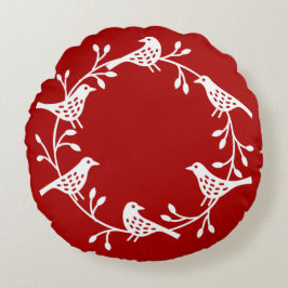 Skandinavische Vögel mit Rosehips-Kranz Rundes Kissen