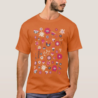 Skandinavische Vögel und Blume lustig T-Shirt