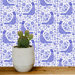 Skandinavische Vogelarten Blau und Weiß Tapete