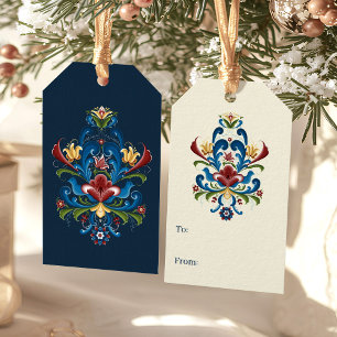 Skandinavische Volkskunst Blau Rot Floral Rosemali Geschenkanhänger