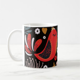 Skandinavische Volkskunst: farbenfrohe Vögel. Kaffeetasse