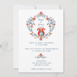 Skandinavische Volkskunst Hochzeit Einladung Blau