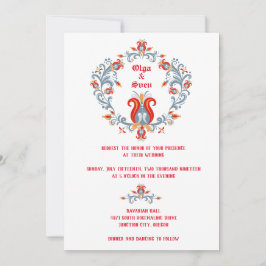 Skandinavische Volkskunst Hochzeit Einladung Rot/B