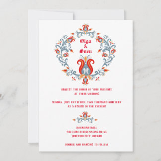 Skandinavische Volkskunst Hochzeit Einladung Rot/B