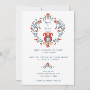 Skandinavische Volkskunst Hochzeitseinladung Blau Einladung