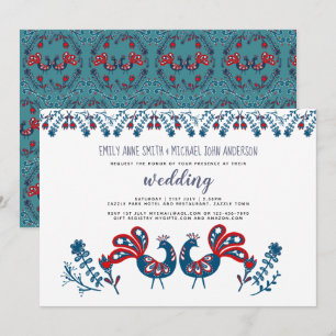 Skandinavische Volkskunst HOCHZEITSEinladung Vögel Einladung
