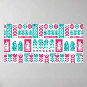 Skandinavische Volkskunst nahtloses Vintage-Muster Poster