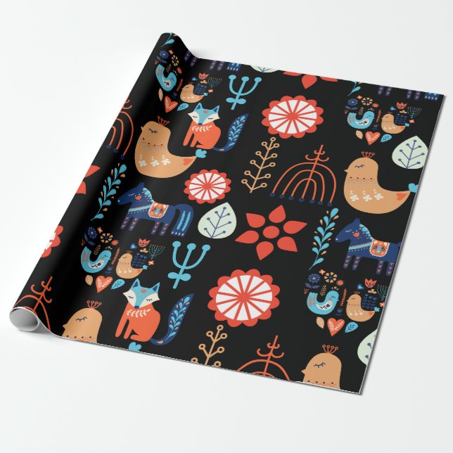 Skandinavische Volkskunst Nordische Minimalistisch Geschenkpapier (Ungerollt)