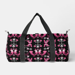 Skandinavische Volkskunst Rosa und Weiße Vögel Duffle Bag