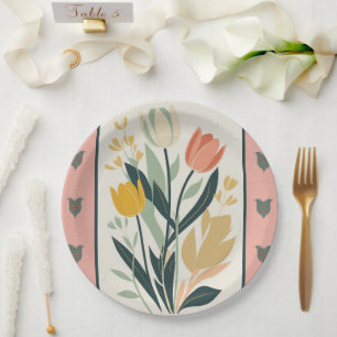 Skandinavische Volkskunst Tulpen Pappteller