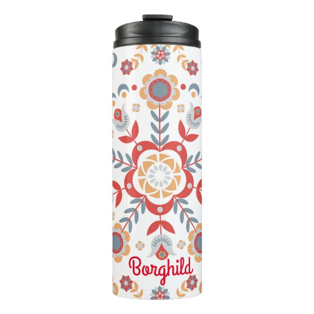 Skandinavische Volkskunst Velkommen Tischläufer Thermosbecher (Vorderseite)