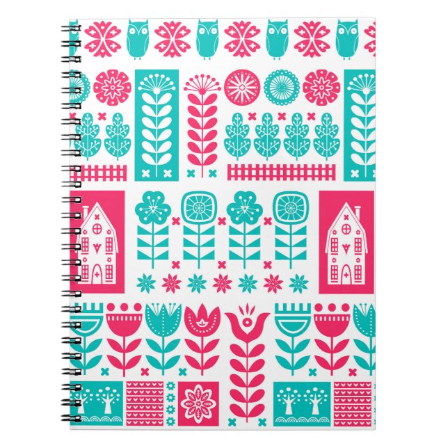 Skandinavische Volkskunst: Vintag nahtlos Notizblock (Vorderseite)