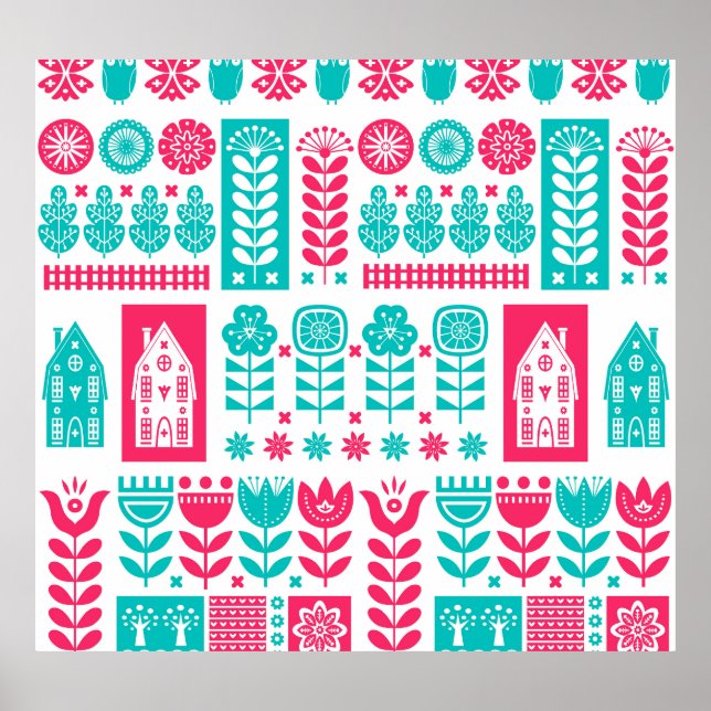 Skandinavische Volkskunst: Vintag nahtlos Poster (Vorne)