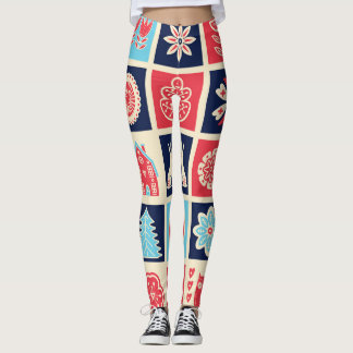 Skandinavische Volkskunst: Vintage Blütenkunst. Leggings