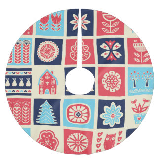 Skandinavische Volkskunst: Vintage Blütenkunst. Polyester Weihnachtsbaumdecke