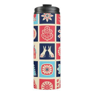 Skandinavische Volkskunst: Vintage Blütenkunst. Thermosbecher