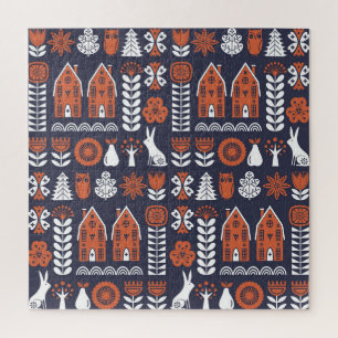Skandinavische Volkskunst Vintage-Muster Puzzle