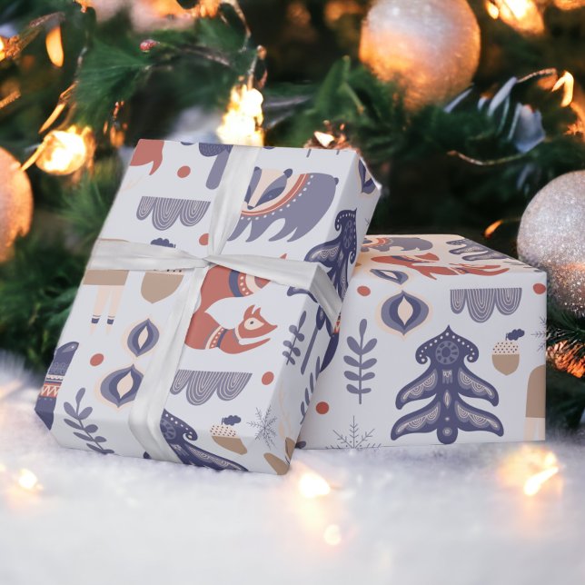 Skandinavische Waldtiere Weihnachten Geschenkpapier (Scandinavian Woodland Animals Christmas Wrapping Paper from Ricaso)