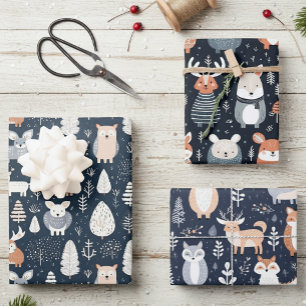 Skandinavische Waldtiere Weihnachten Winter Geschenkpapier Set