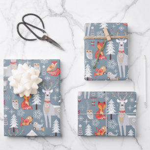 Skandinavische Waldtiere Weihnachtsfeiertag Geschenkpapier Set
