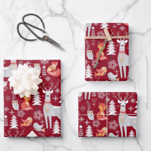 Skandinavische Waldtiere Weihnachtsfeiertag Geschenkpapier Set