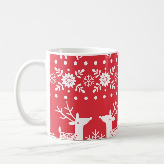 Skandinavische Weihnachten: Schneeflocken & Hirsch Kaffeetasse (Links)