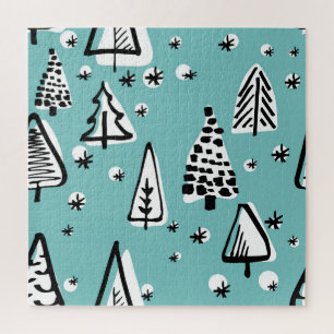 Skandinavische Weihnachtsbäume: Vintage Grafik. Puzzle