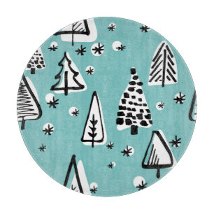 Skandinavische Weihnachtsbäume: Vintage Grafik. Schneidebrett