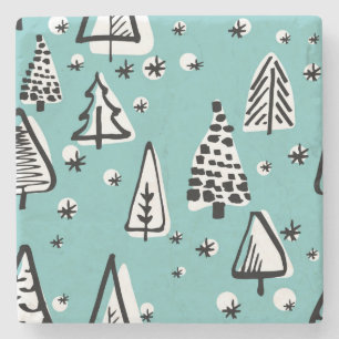 Skandinavische Weihnachtsbäume: Vintage Grafik. Steinuntersetzer