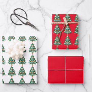 Skandinavische Weihnachtsbaumkunst Geschenkpapier Set