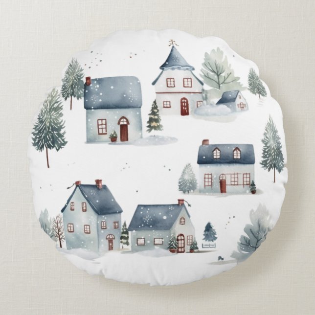 Skandinavische Weihnachtsdekoration Wasserfarbenhä Rundes Kissen (Vorderseite)