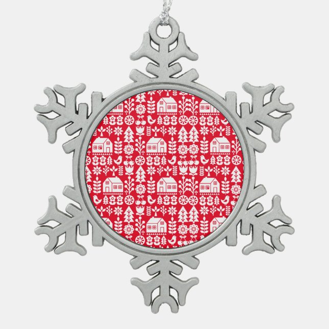 Skandinavische Weihnachtsdekorationen Schneeflocken Zinn-Ornament (Vorderseite)