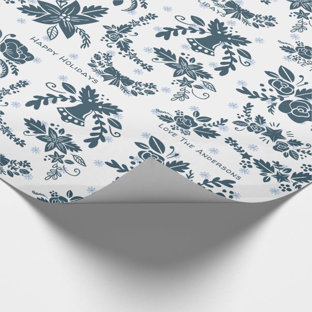 Skandinavische WeihnachtsFolklore Art Floral Blue  Geschenkpapier (Ecke)