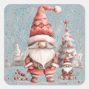 Skandinavische Weihnachtsgnome Red Berries Quadratischer Aufkleber