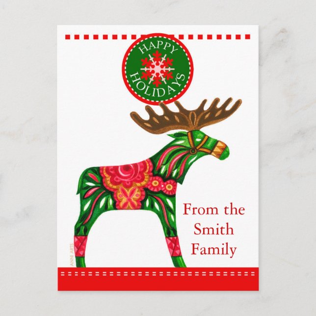 Skandinavische Weihnachtsgrüße mit benutzerdefinie Feiertagspostkarte (Vorderseite)