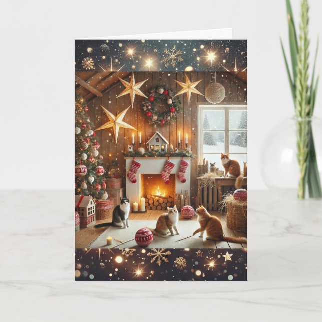 Skandinavische Weihnachtskarte mit Katzen Dankeskarte (Vorderseite)